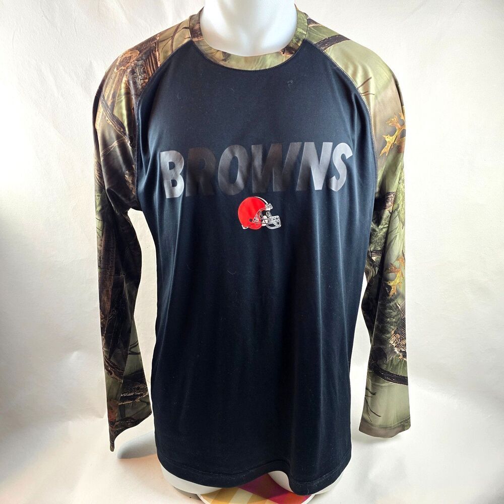 Cleveland Browns Shirt Mens Large Camo Sleeve Long Sleeve Tee NFL Team Apparel